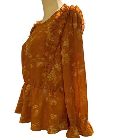 Madewell Mustard Floral Ruffle Peplum Blouse - Picture 6 of 10